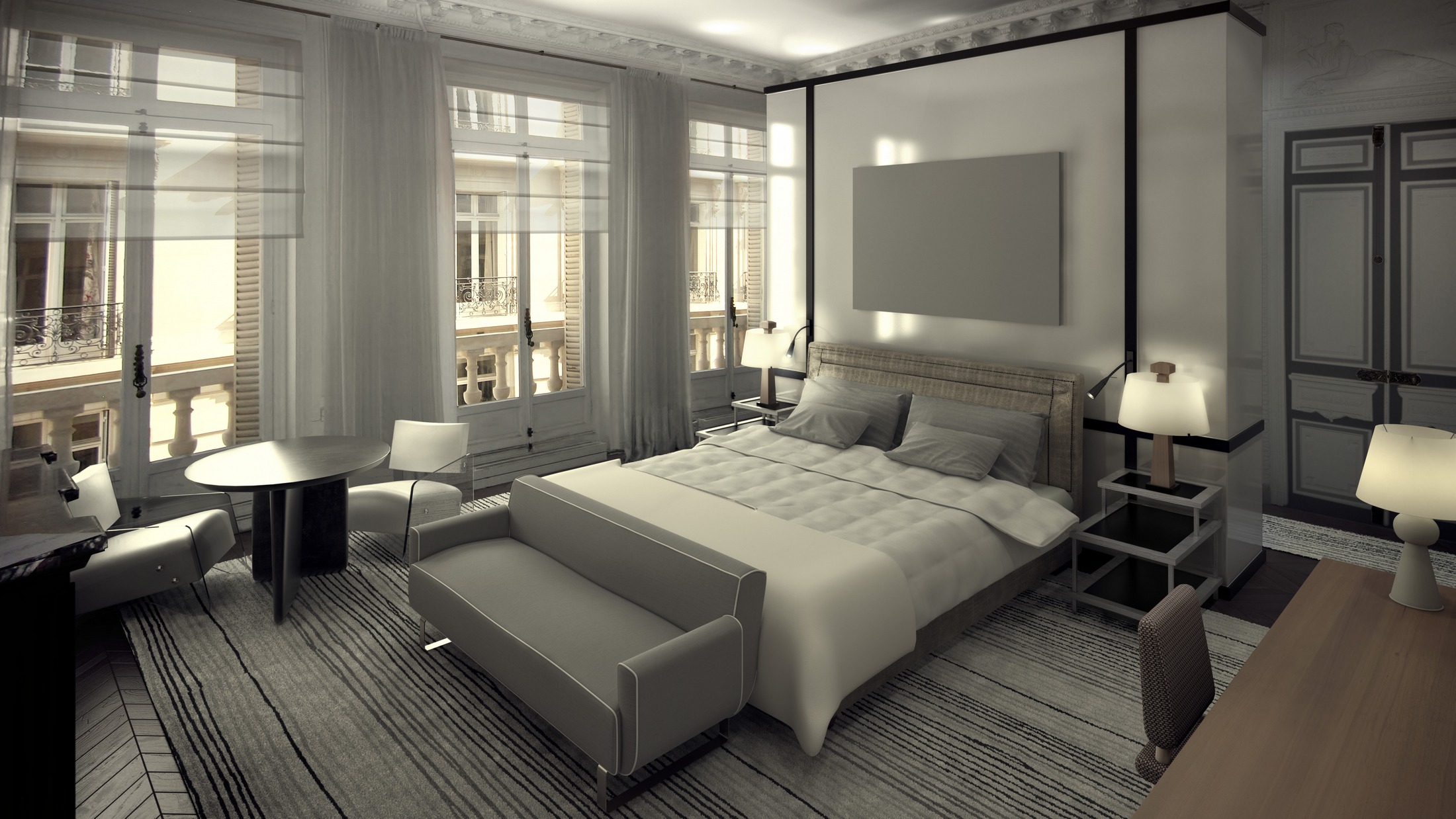 Travaux 3D pour le Bureau Jacques Grange / Projets de chambre d'hôtel / Paris - Lyon